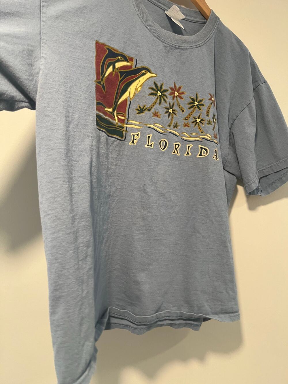 Vintage Florida T-Shirt Blue Jumping Dolphins Palm Trees Size XL JL